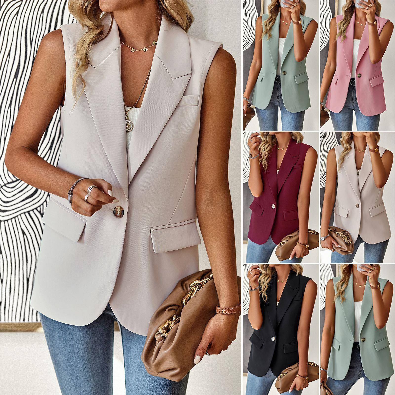 Women's loose suit jacket elegant commuting sleeveless vest