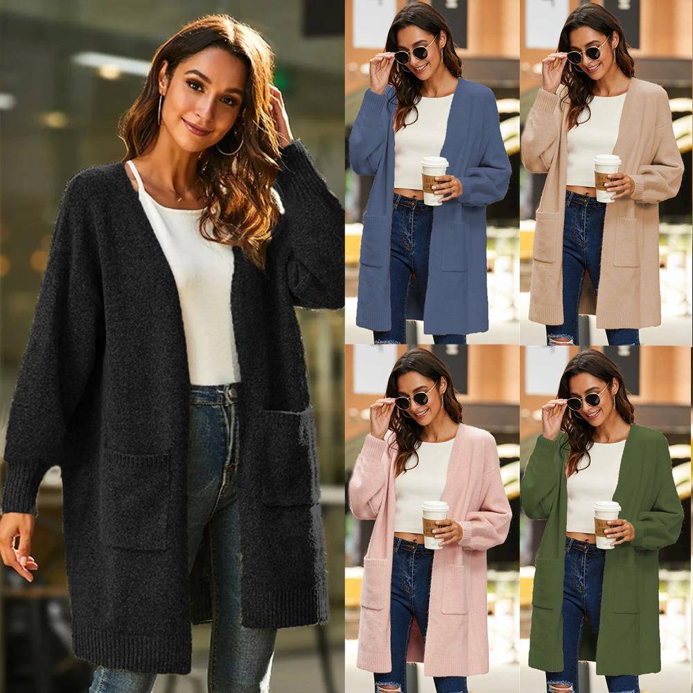 female sweater knitted loose sleeve long sweater cardigan