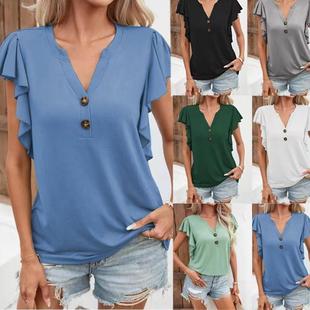 sleeve solid shirt top short ladies color sleeved elegant