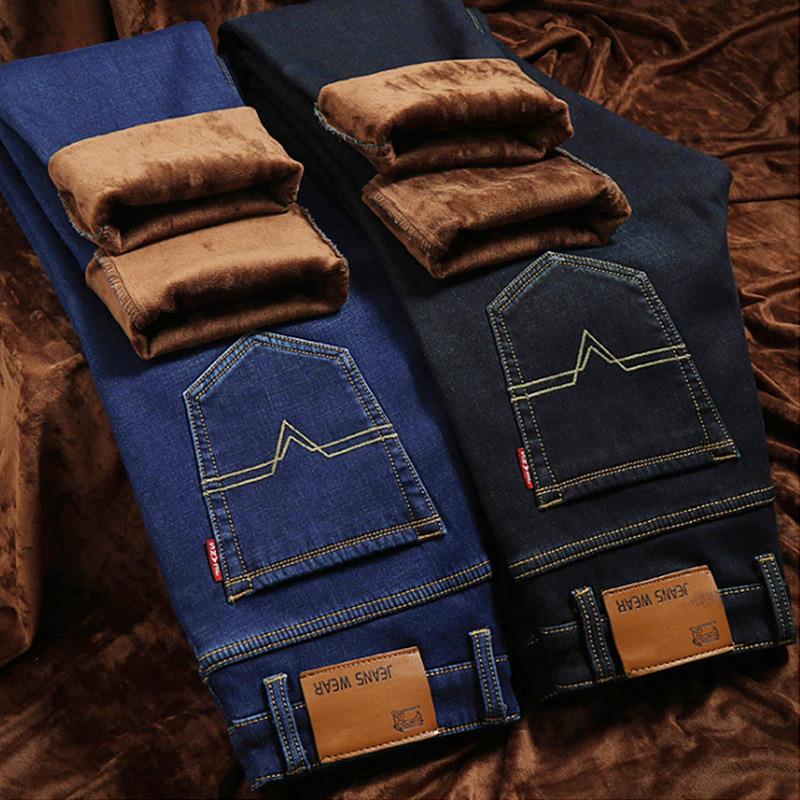 winter pants mens casual jeans warm trousers denim slim