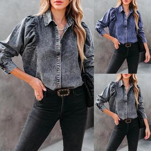 casual for street Versatile shirt denim style fashion lapel