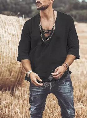 Men's chest tie cornrow sleeve T-shirt