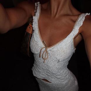 textured tank new color summer contrast lace women ruffle