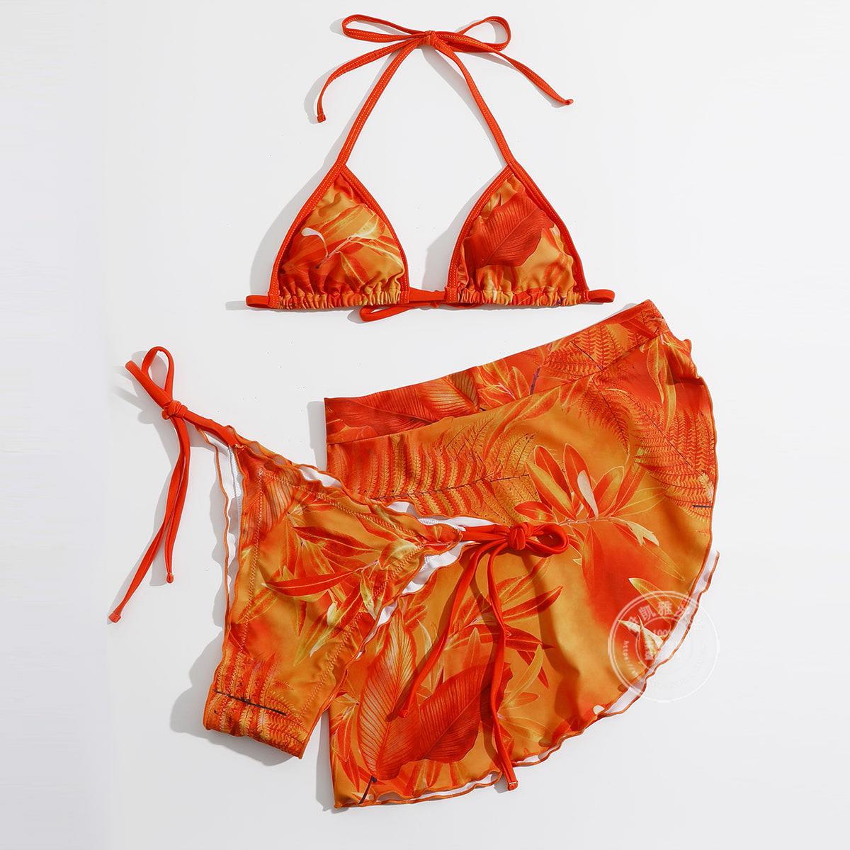Sexy three piece swimsuit bikini buttoned adjustable for