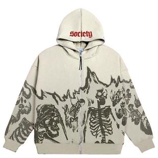 hip hop gothic hoodie mens street apparel pattern zip up