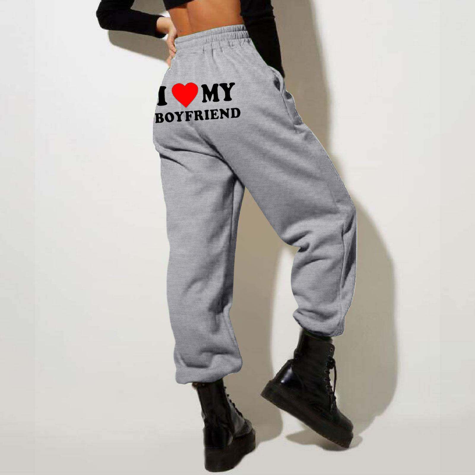 love my boyfriend sweatpants high elastic waist drawstring