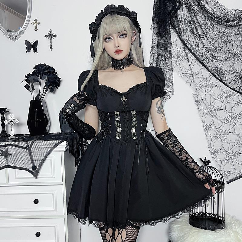 Dress Swing Lace Slim Rose Summer Skirt Short Street