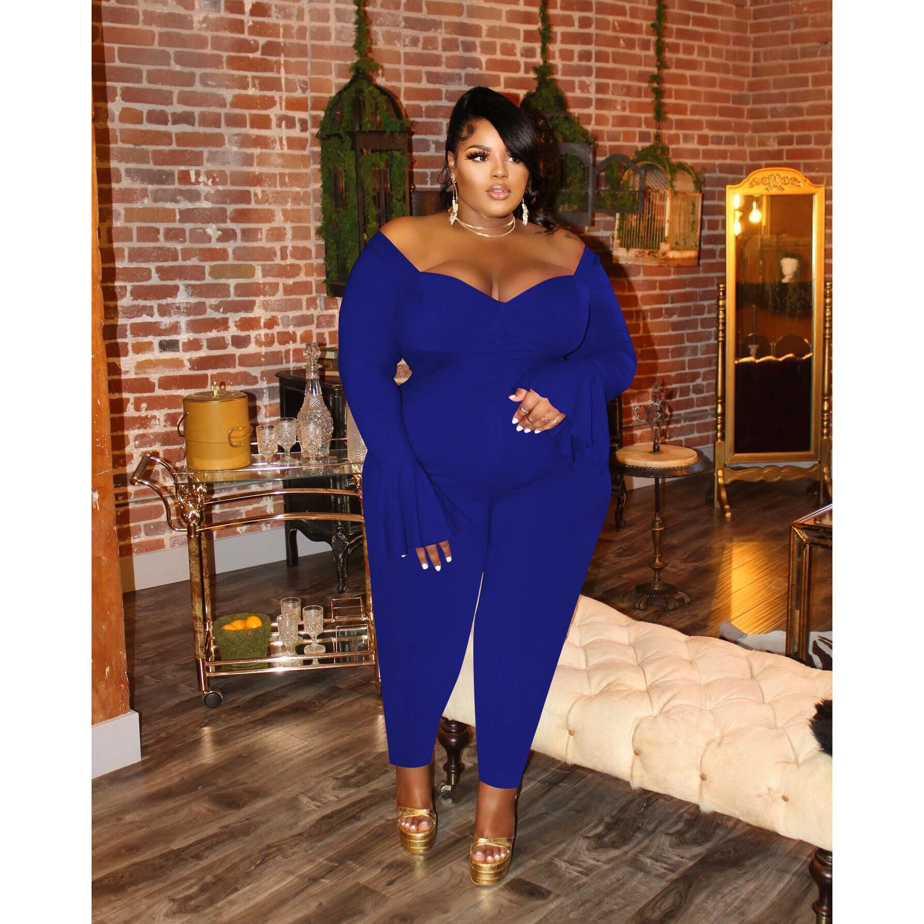 Sleeve Deep Plus Womens Long V Jumpsuit Sexy Size Flared