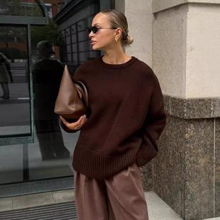 lazy knitted pullover versatile casual neck sweater round