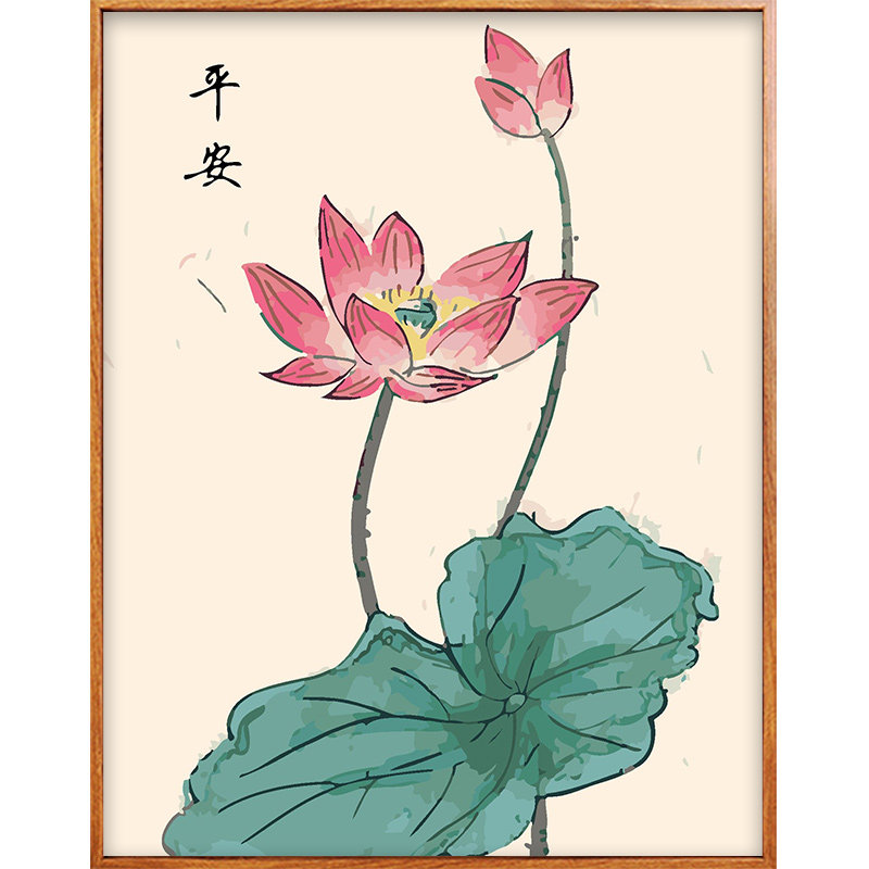 diy数字油画填充民俗古风新中式简约手绘涂色装饰三拼三联油彩画