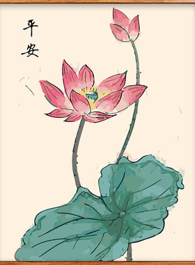 diy数字油画填充民俗古风新中式简约手绘涂色装饰三拼三联油彩画