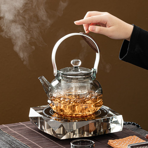 水晶黑晶炉煮茶煮茶器小型泡茶炉围炉煮茶壶烧水壶玻璃养生壶泡茶