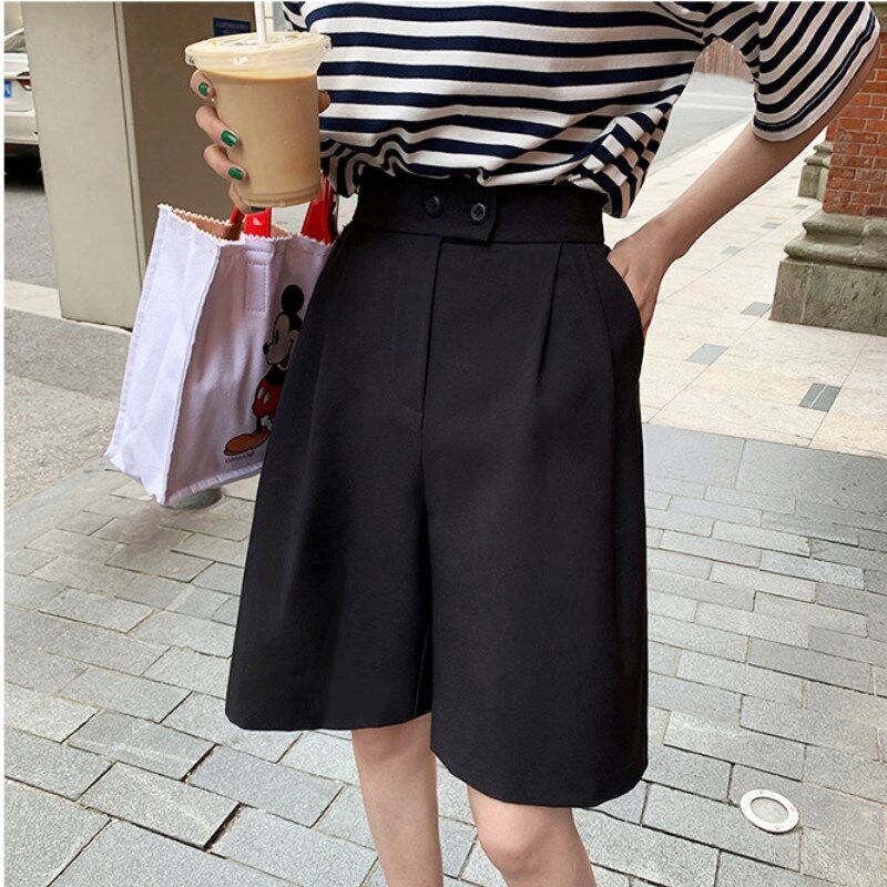 五分西装裤女夏季薄款高腰垂感显瘦休闲直筒中裤百搭阔腿短裤子
