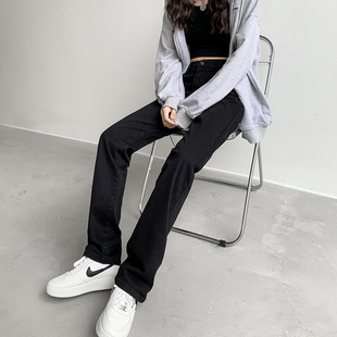 黑色直筒牛仔裤女秋冬加绒2022新款高腰显瘦加长高个子烟管裤子女