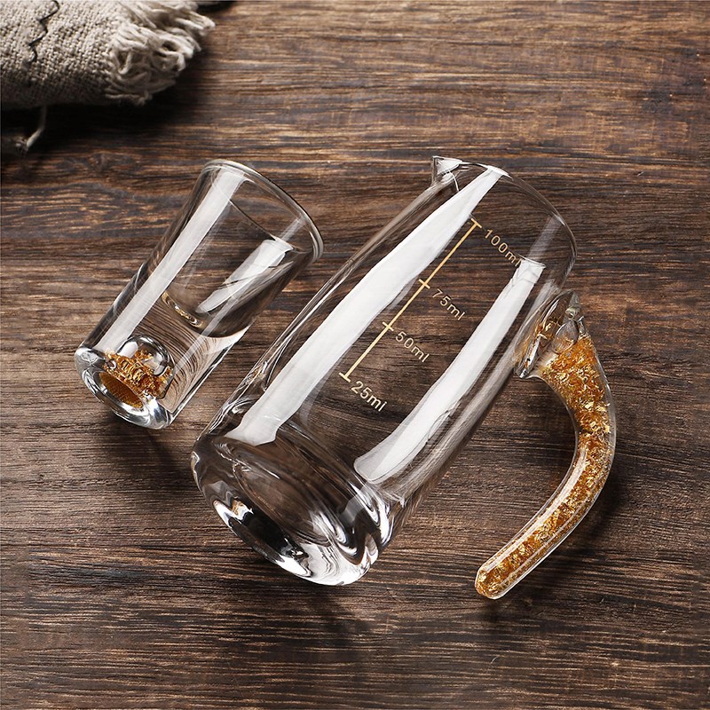 金箔白酒杯分酒器套装家用轻奢小号酒杯一口杯酒盅高档酒具带刻度
