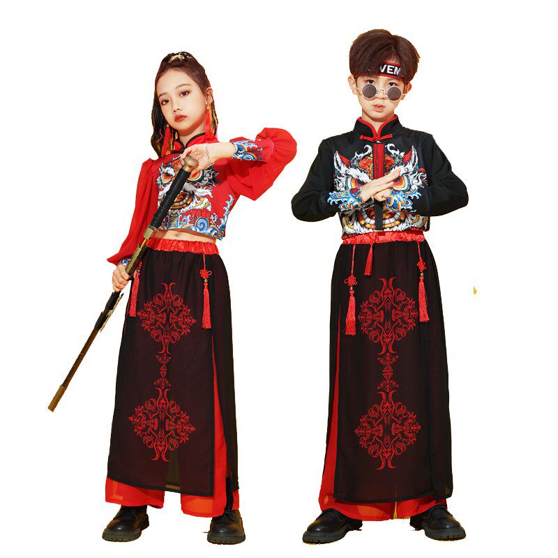六一小学生喜庆表演中国风服装儿童爵士舞扇子舞古典舞打鼓演出服