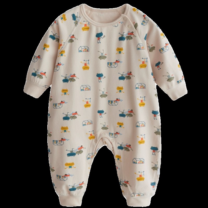 婴儿睡衣春秋弹力棉卡通爬爬服宽松无骨护肚贴身打底衣宝宝连体衣