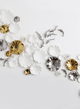 电视柜客厅沙发背景墙创意装饰陶瓷鱼群荷叶立体墙面装饰墙饰挂件