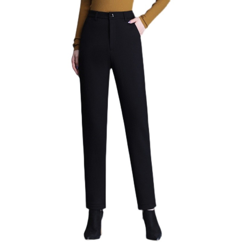 烟管裤女冬季加绒高腰西装裤黑色裤子2021秋冬新款加厚大码直筒裤
