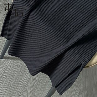 F1555D 开叉高腰针织半身裙秋冬女中长款包臀裙中裙直筒裙小个子