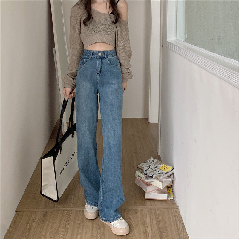 高腰直筒牛仔裤女春秋新款显瘦显高大码胖mm宽松阔腿梨形身材裤子