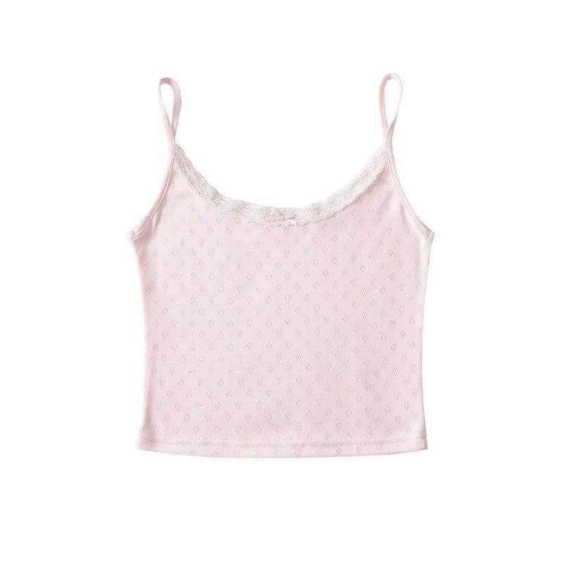 2023夏美式短款吊带修身蕾丝边少女针织内搭小背心连身裙打底衫女