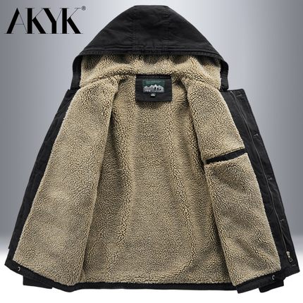 冬季连帽羊羔绒棉衣男加绒加厚宽松大码棉袄纯棉外套青年休闲棉服