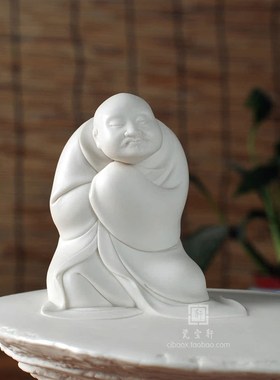 问道 德化白瓷传统小号人物高台雕塑禅道中式禅意工艺品摆件