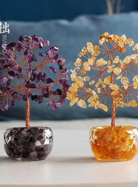 天然水晶发财树家居客厅办公室桌面工位装饰品创意摆件招财许愿树