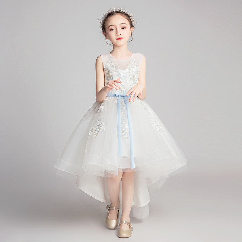 儿童礼服公主裙女童生日白色小花童主持人钢琴演出服高端洋气夏季
