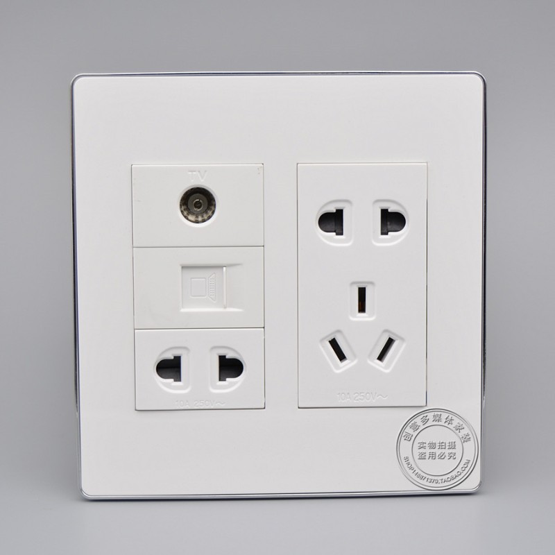 120型多功能二三插五孔电源+TV有线电视电脑网口墙壁开关插座面板