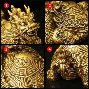 黄铜龙龟高端摆件纯铜招财霸下母子八卦开盖龙龟兽烟灰缸化解大号