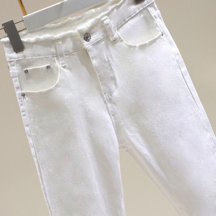 白色高腰牛仔裤女春秋打底裤外穿显瘦紧身弹力毛边黑色铅笔小脚裤