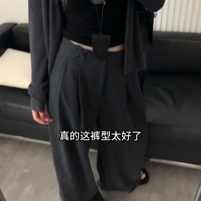 灰色百搭垂感阔腿休闲裤2024秋冬新款梨形高腰遮胯显瘦宽松阔腿裤
