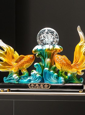 中式对鱼戏珠新款创意摆件孝敬中老年人新中式长辈住房送礼物礼品