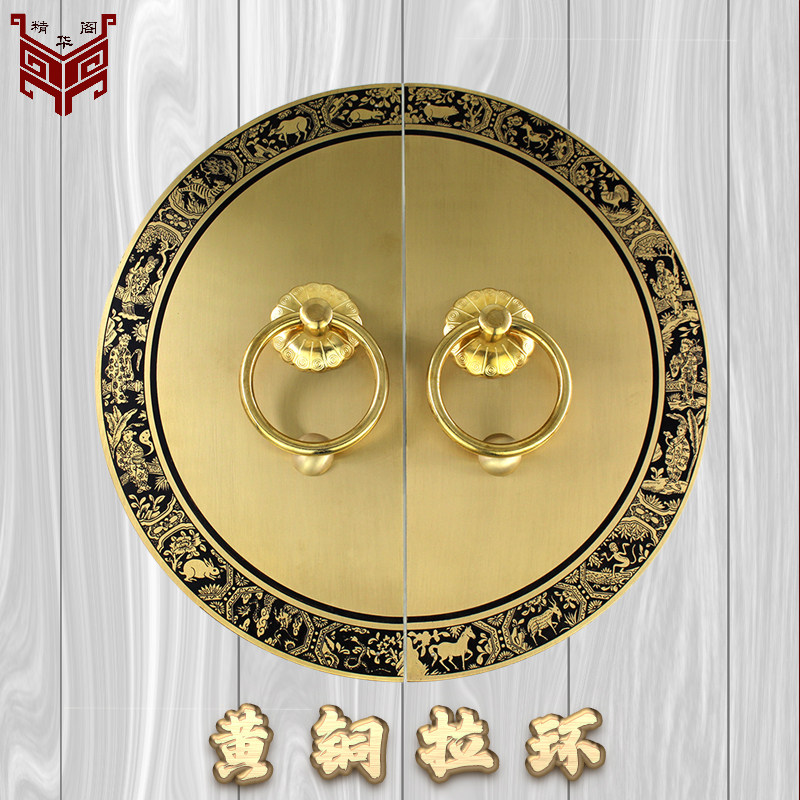 中式仿古大门锁扣拉手纯铜兽头虎头麒麟拉环门环别墅庭院木门插销