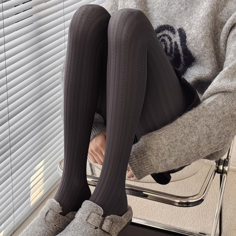深灰色打底裤女秋冬款天鹅绒jk奶白色丝袜麻花麦穗纹烟灰色打底袜