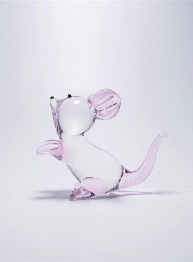 可爱小老鼠生日礼物水晶玻璃创意摆件十二生肖鼠动物属相琉璃车载