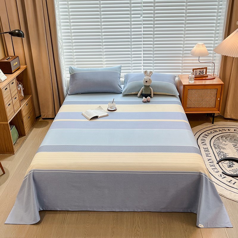 北欧纯棉磨毛床单单件秋冬条纹双人全棉宿舍学生单人加厚保暖被单