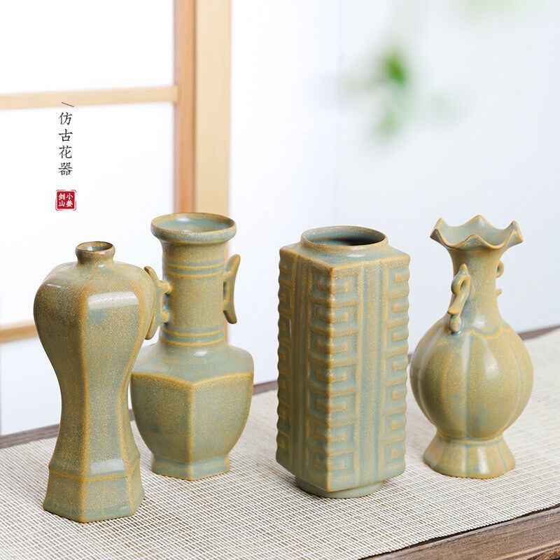 仿古复古陶瓷小花瓶中式插花中古花器花艺做旧茶席小口径创意器皿