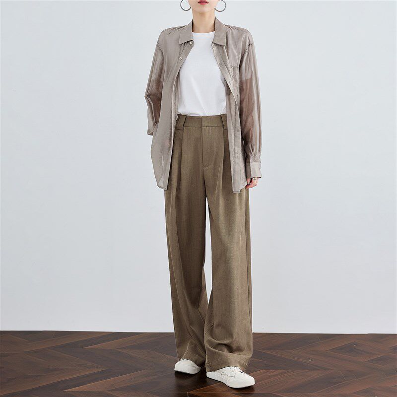 奕兮2024秋冬小个子直筒裤垂感西装裤高腰休闲裤女宽松阔腿工装裤