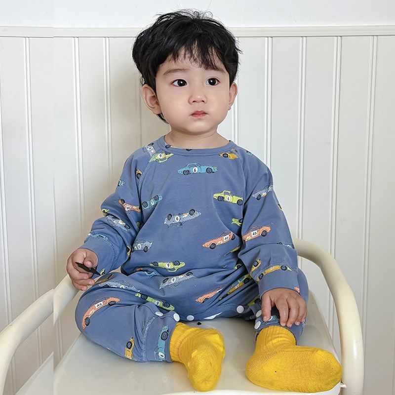 春秋款儿童连体睡衣宝宝长袖睡袍薄款纯棉女童男童防踢家居服