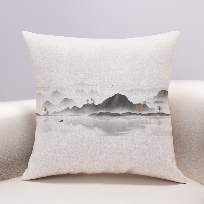 中式水墨山水靠枕套新中式沙发抱枕靠垫中国风沙发靠枕抱枕芯