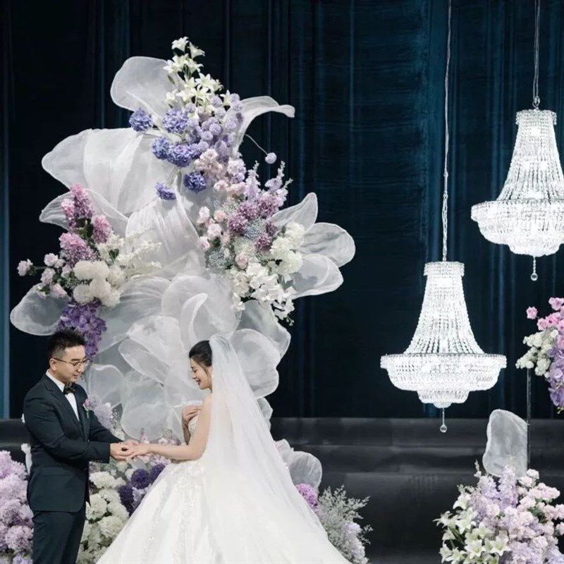 成品花瓣婚庆风琴纱小皱布料婚礼现场场景布置褶皱网纱大型花艺