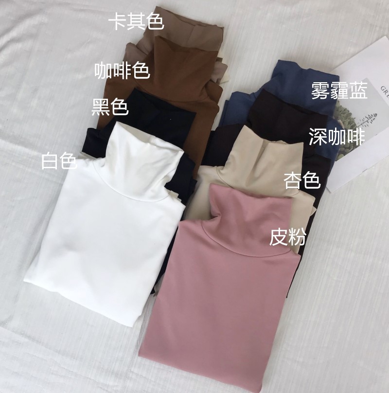 元熙秋冬加绒磨毛长袖堆堆领内搭上衣高领打底衫女百搭加厚T恤