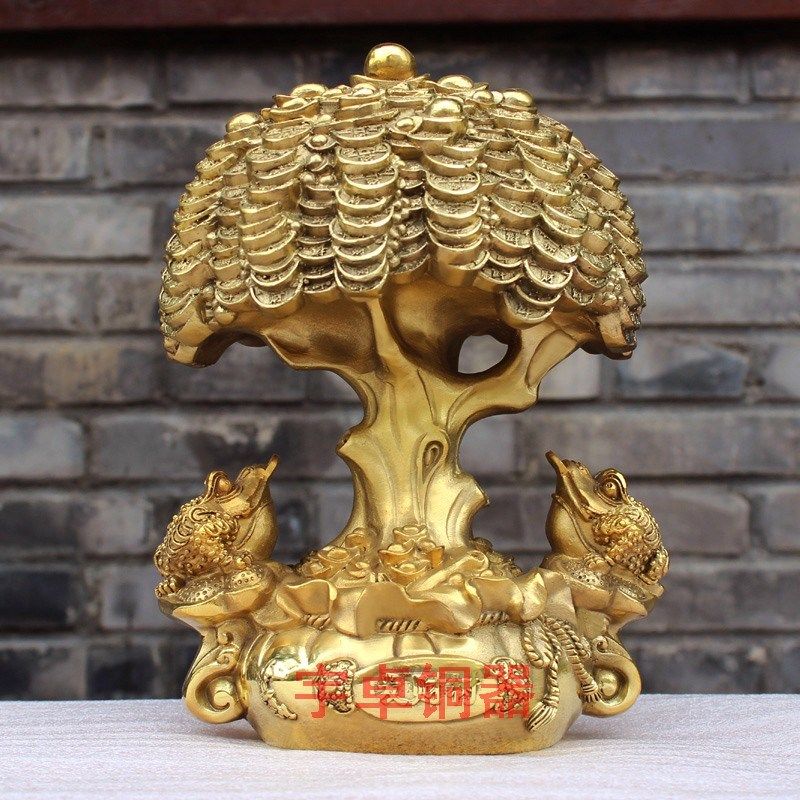 宇卓铜器纯铜聚宝盆发财树  摇钱树 工艺品家居装饰开业礼品摆件