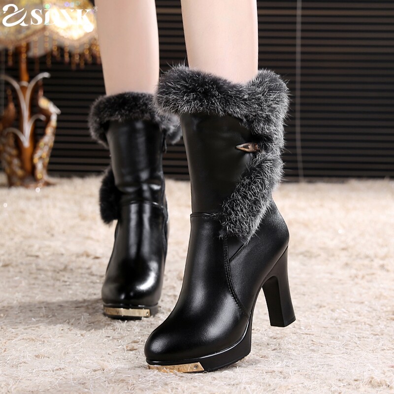 SDXK2025冬季年新款女鞋高跟雪地靴子马丁靴中筒靴女加绒棉靴爆款