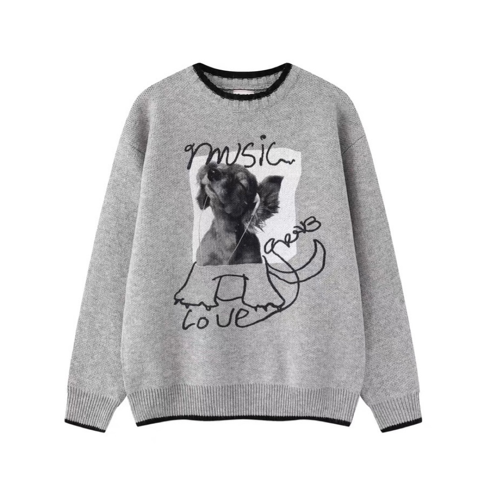 美式复古趣味卡通小狗针织衫