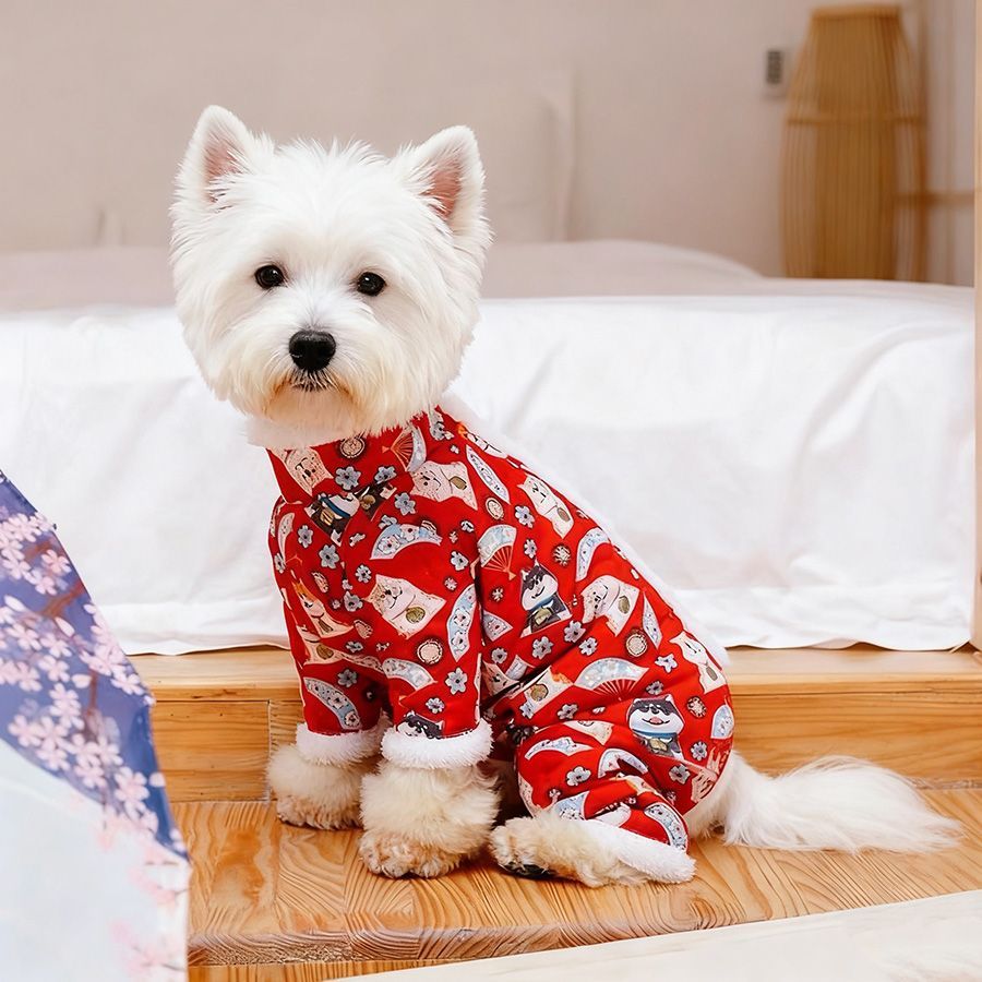全包厚款狗狗衣服冬季加厚包肚子泰迪比熊四脚裤比熊四脚衣加绒