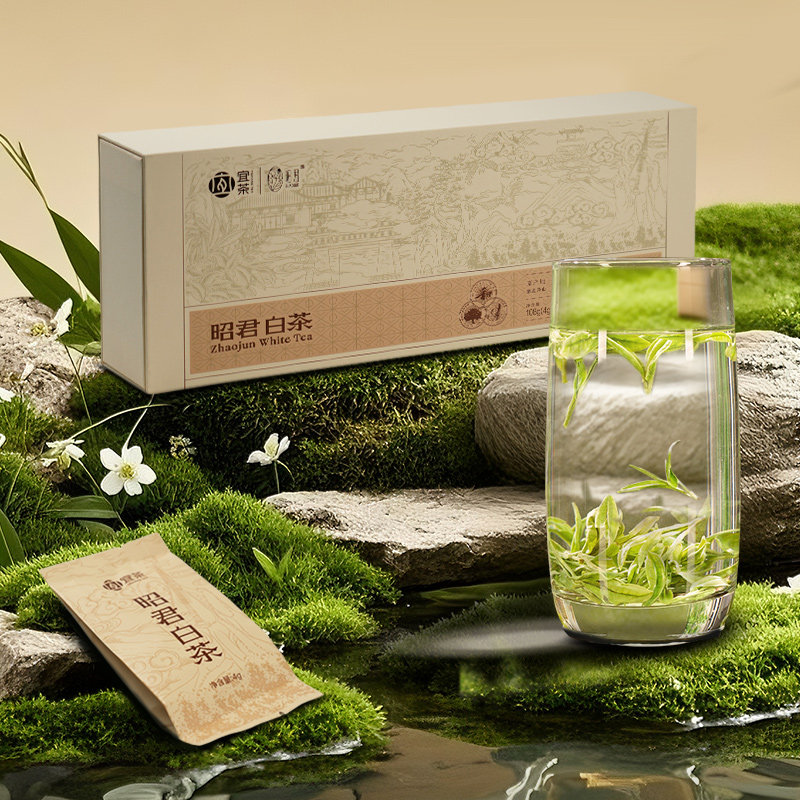 宜茶集团昭君白茶明前特级白化绿茶茶叶赠礼盒装108g